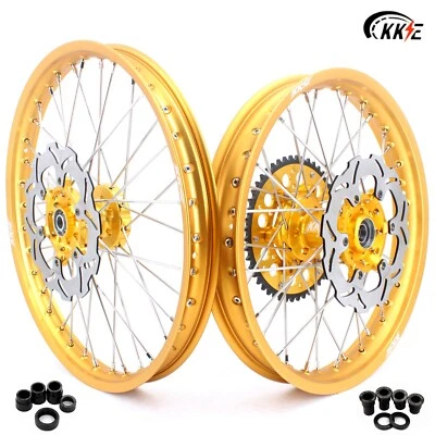 KKE 21/19 CNC MX Wheels Fit SUZUKI RM125 2001-2007 RM250 2001-2008 Gold Rims Hub - Image 1 of 4