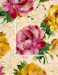 Fabric Cotton Timeless Treasures Metallic Peony Roses Sold by 1/2 Metre - Picture 1 of 2