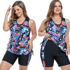 Women Swimsuit with High Waist Boyshort Tummy Control Bathing Suit - Picture 1 of 13