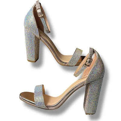 Usado en Excelente Condición Delicioso Bloque de Estrás 4" Tacón Alto Correa al Tobillo Fiesta Zapatos de Vestir Talla 7.5 Foto 1 de 4