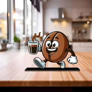 Holz Kaffeebohne Party Dekor-Surril Cartoon-Stil Dekor Schild für Zuhause, Café - Bild 1 von 6