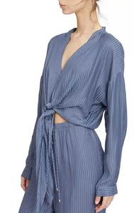 Lucy Paris Gloria Tie Top Sz M Discontinued Blue Stripe Cropped Blouse Shirt - Picture 1 of 9
