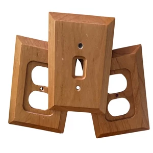 Vintage Massivholz Steckdosen- & Schalterplattenabdeckungen - 3er Set - Mid Century Look - Bild 1 von 3