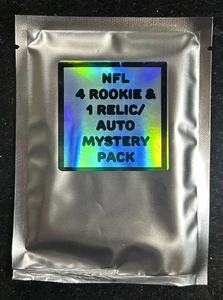NFL Mystery Pack – 4 Star Rookie Cards + 1 Relic/Auto Card – Sealed Football Lot - Picture 1 of 4