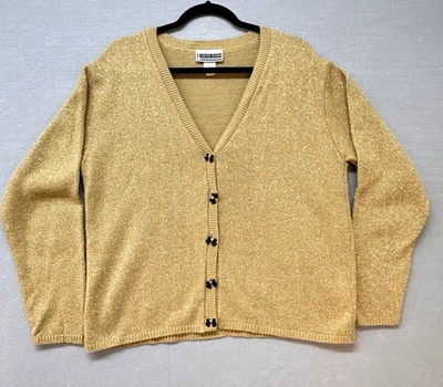 VTG Gold Metallic Cardigan Sweater Bows Buttons Glam Party Sparkle Retro USA Lg - Imagem 1 de 4