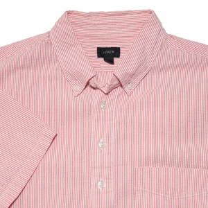 Camisa J Crew para hombre talla mediana roja Seersucker de manga corta con botones clásica preppy - Imagen 1 de 7