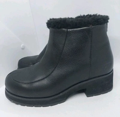 UGG Brooklyn 踝靴 黑色皮革羊皮 防水短靴 女式 7 码 — 第 1/4 张图片