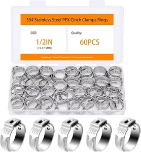 1/2 PEX Quetschring 60 Stück, Cinch Klemmen, 304 Edelstahl 1/2 Zoll, Silber - Bild 1 von 7