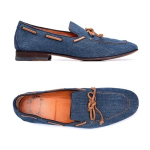 SANTONI Blue Denim Slip-on Loafer Shoes IT 6 US 7 - Picture 1 of 6