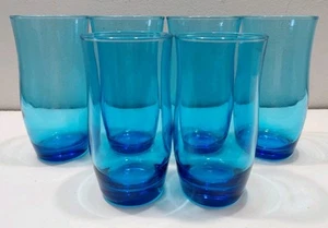 Menge 6 Anchor Hocking Azurblau Flair Laser Blau Becher Gläser 14 & 10 Oz. - Bild 1 von 7