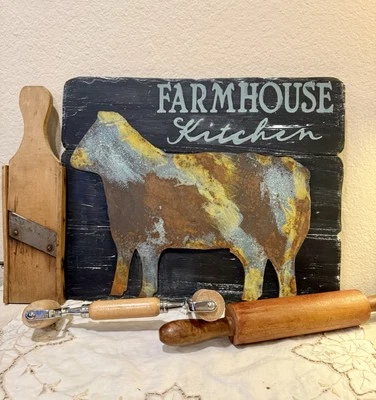 Farmhouse Wood & Metal Rustic Primitive Wall Decor Upcycled "Farmhouse Kitchen" - Image 1 of 4