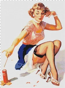 Pin-Up retro vintage década de 1950 con fuegos artificiales patrón de punto de cruz vacaciones del 4 de julio - Imagen 1 de 1