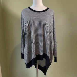 NEW Wilt Asymmetrical 3/4 Sleeve Pullover Sweater Top Crew Neck Stripe - Size M - Picture 1 of 10