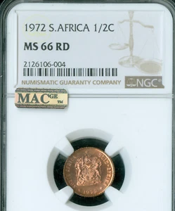 1972 SOUTH AFRICA HALF CENT NGC MS66 RED MAC SPOTLESS * - Picture 1 of 2