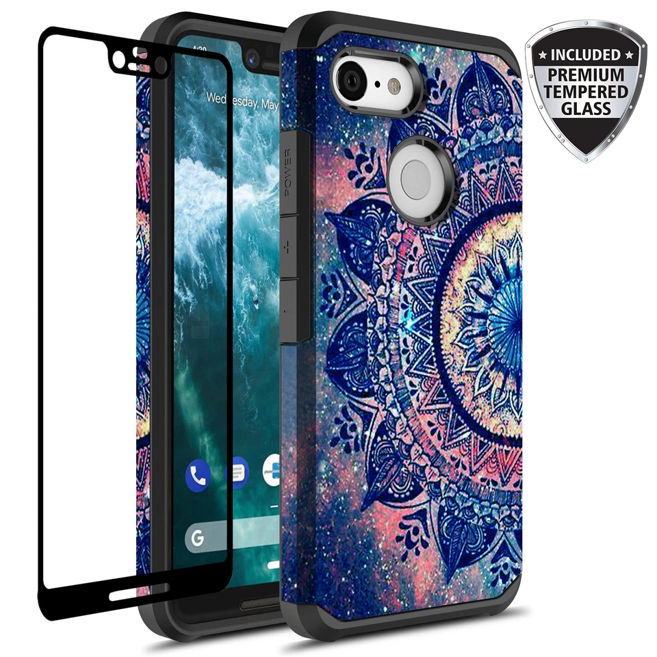 For Google Pixel 3 XL Hybrid Graphic Silicone Case W/ Glass Screen Protector - Image 1 of 4