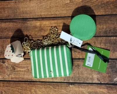 Mini Bolso Bandolera Kate Spade New York X Target Stripe Verde/Blanco En Mano Nuevo Foto 1 de 2