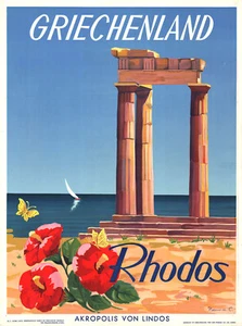 Griechenland - Rhodos ORIGINAL griechisches Reiseplakat von 1954 Grafik C Neucia - Picture 1 of 1