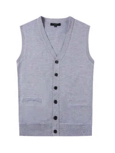 Men's V Neck Vest Button Two Pocket Inside Vest Sweater Knitted Cardigan SW-919 - Picture 1 of 8