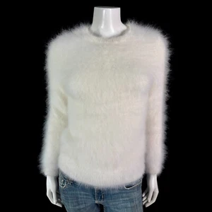 Maglione pullover girocollo manica lunga bianco 80% angora fuzzy vintage 32 nel busto - Foto 1 di 10