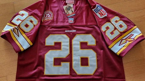 New! Redskins #26 Clinton Portis Throwback 75th patch SEWN Maroon sewn Jersey Cover
