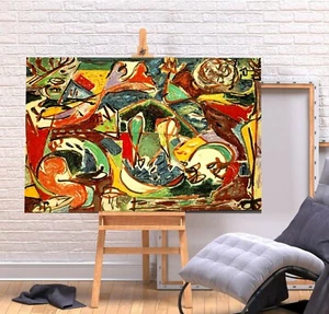 JACKSON POLLOCK 2 - RED GREEN COLOURFUL FRAMED CANVAS WALL ART PICTURE PRINT - Picture 1 of 3