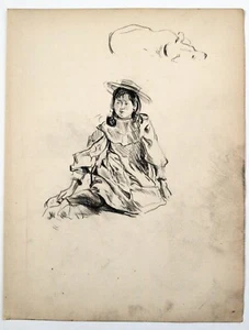Frederick Henry Townsend (1868-1920) Feine Kohlezeichnung. Mädchen saß auf dem Boden. - Bild 1 von 4