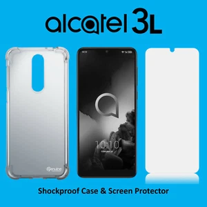 Alcatel 3L 2019 Protective Clear Case Cover & Glass Screen Guard Protector 5034 - Picture 1 of 11