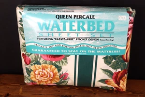 Vintage DELTA (USA) WATERBED Sheet Set Queen Percale FLORAL Elasta-Grip NEW IP! - Picture 1 of 4