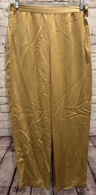 Pantalones Chico’s Design Mujer’s Beige Dorado 100% Seda Espalda Cintura Elástica Cremallera M Foto 1 de 4