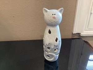 Lächelnde Katze grau Ton groß 7" Keramik Statue Volkskunst Bauernhaus - Bild 1 von 4