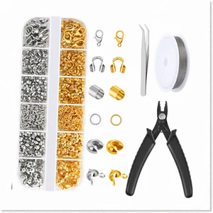 1200 Pcs Complete Jewelry Making Kit with Crimp Beads, Covers, Tubes, Wire Guard - Picture 1 of 7