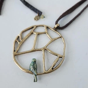 Lucky Brand Bird In  cage, Nest Pendant Necklace Leather Strap - Picture 1 of 3