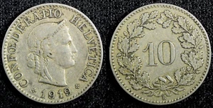 SUIZA Cobre-Níquel 1919 B 10 Rappen KM# 27 (23 469) - Imagen 1 de 3