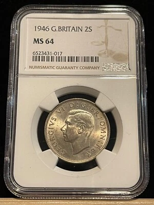 GREAT BRITAIN 2 Shillings 1946, FLORIN, NGC MS 64, Ch UNC / BU Rare Grade. B3 - Image 1 of 2