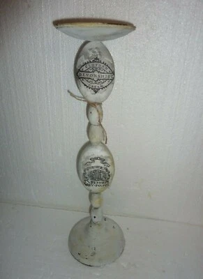 Large Country Primitive Naive Metal Candle Holder Devonshire Cream & Grey Poupon - Image 1 of 4