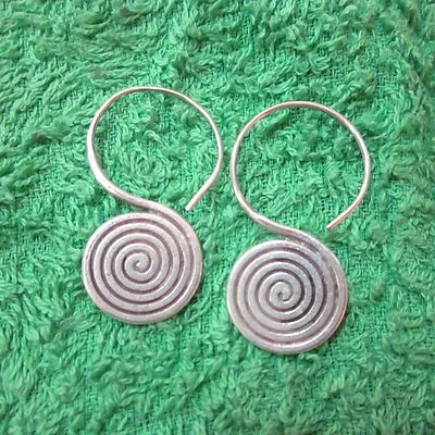 Hill Tribe Earrings Pure Silver Handcrafted Artisan Spiral Back Infinity auc - Image 1 of 4