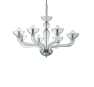 IDEAL LUX CASANOVA SP8 TRASPARENTE, sospensione in vetro da salotto classico - Foto 1 di 2
