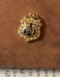 Antique Gold, Enamel, Pearl & Diamond Theta Delta Chi Fraternity Pendant Charm - Picture 1 of 6