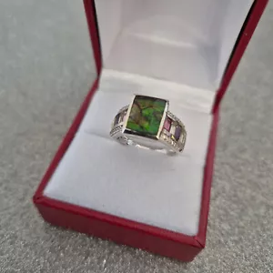 Canadian Ammolite & Gemstone ring in Platinum over Sterling silver K - Picture 1 of 4