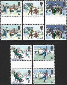 1990 Sg 1526/1530 Christmas Gutter Pairs MNH - Picture 1 of 2