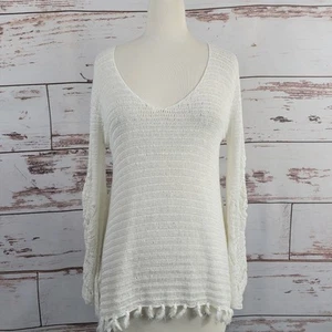 Calypso St. Barths Open Weave Linen Sweater Off White Fringe Xs - Picture 1 of 9