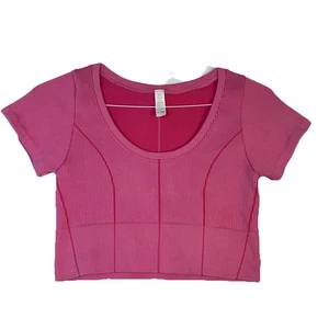 Camiseta recortada sin costuras OFFLINE by Aerie para mujer en la acera rosa acanalada grande - Imagen 1 de 7