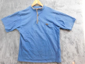 Vintage Billabong Shirt Mens Large Blue S/S Henley Embroidered Trim Pocket 90s - Picture 1 of 18