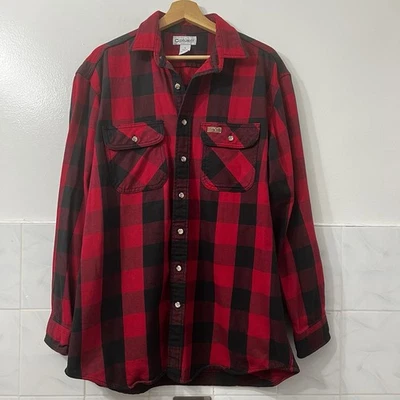 Vtg Carhartt Long Sleeve Heavyweight Red & Black Plaid Flannel Shirt Large Tall - Image 1 of 4
