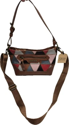 Frye & Co. Bolso Bandolera de Cuero Geométrico Retazos Cartera Marrón Latón Foto 1 de 4