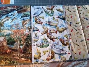 3 Pieces 18*22" Fish Theme Cotton Quilt Fabric Timeless Treasures Quilting... - Picture 1 of 7