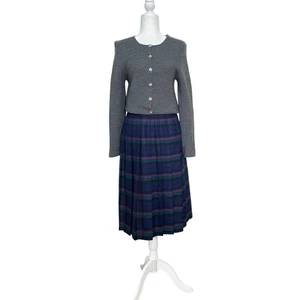 Vintage Deans of Scotland 100 % Wolle blau Schottenkaro Plissee Midirock Größe 6 - Bild 1 von 10