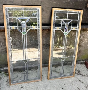 Antique/Vintage Pair of Leaded Stain Glass Arrow Windows/Cabinet Doors 39”x 17” - Picture 1 of 9