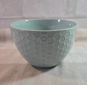Bilberry Lane Celadon Blue Stoneware Deep Soup Bowl Honeycomb Pattern - Picture 1 of 4