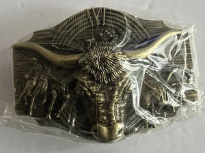 Hebilla de cinturón de vaquero Texas Bull and Horses Western Hebilla de cinturón - Imagen 1 de 2